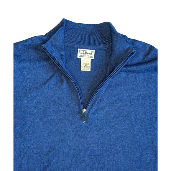 LL Bean Sweater Men Large Blue Cotton Cashmere Blend Quarter Zip - Picture 1 of 6
